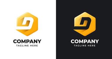 Letter D logo design with polygonal geometric shape gold gradient concept luxury for business company vector