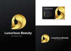 woman face beauty spa logo design with luxury business card vector