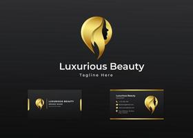 woman face beauty spa logo design with luxury business card