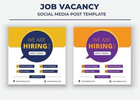 We are Hiring job Social Media Template, Job Vacancy Social Media Template vector