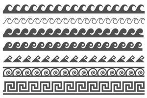 Greek style seamless frames. Geometric border set. Vector ornament pattern. Mediterranean decor elements with waves