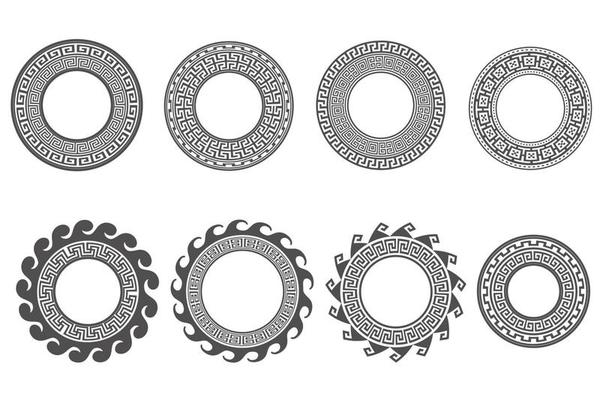 Circle greek frames. Round meander borders. Decoration elements patterns. Vector illustration isolated on white background