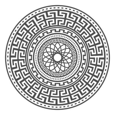 Circle greek mandala design. Round meander borders. Decoration elements patterns. Vector illustration isolated on white background