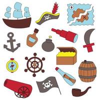 Set items pirate things. Draw illustration in color vector