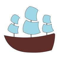 Ship with sails. Draw illustration in color vector