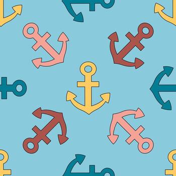 Seamless pattern with color little nautical in blue background vector