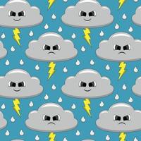 Seamless pattern with cute cartoon Cloud with Lightning vector