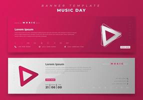 Landscape banner design with music button icons in feminine background for world music day
