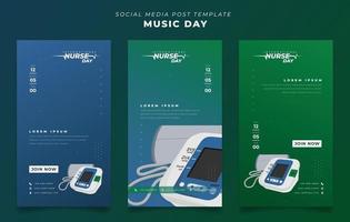 Set of social media post template in green and blue background for international nurse day design vector