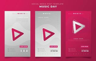 Set of social media post template in portrait background with feminine design for world music day vector