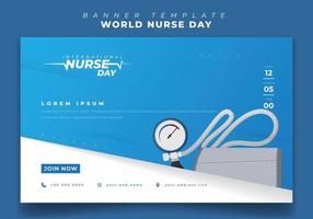 Web banner template with blood pressure design in blue landscape background for nurse day design vector