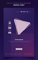 diseño de banner de retrato para el día mundial de la música con diseño de icono de parada y reproducción vector