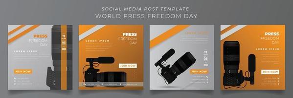 Set of social media template in yellow and gray square background for world press freedom day design vector