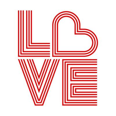 Red Love Text Stripes White Background