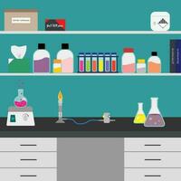 lab bench with Bunsen burner vector