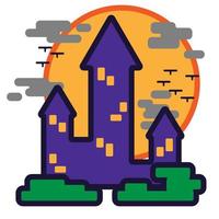 Cute Halloween Vibe House and Tower Flat Design Cartoon for Shirt, Poster, Gift Card, Cover or Logo vector