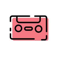 cinta de casete roja linda para el diseño plano del caricaturista del icono de grabación para la ilustración del vector de la etiqueta de la aplicación