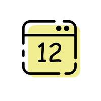 Cute Yellow Calendar Date Icon Flat Design For App Label Vector Illustration