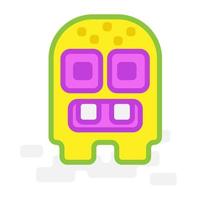 Cute Square Halloween Yellow Bald Alien Monster Flat Design Cartoon for Shirt, Poster, Gift Card, Cover or Logo vector