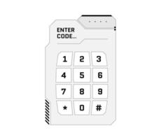 HUD digital futuristic user interface PIN code entry panel. Sci Fi high tech protection black and white screen. Gaming menu number touching dashboard. Cyber space keypad vector eps illustration