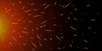 Fiery sparks on air over dark night from left side. Flying glowing particles from fire. Flame lights effect on black background vector eps illustration