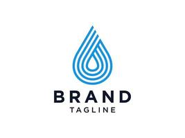 Abstract Water Logo. Blue Linear Style Water Drop Icon isolated on White Background. Usable for Business, Science, Healthcare, Medical and Nature Logos. Flat Vector Icon Design Template Element