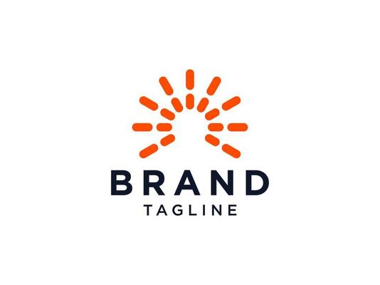 Abstract Sun Logo. Orange Sun Icon with Geometric Radial Rays of Sunburst isolated on White Background. Usable for Business and Nature Logos. Flat Vector Logo Design Template Element.