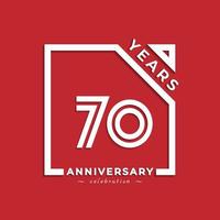 Diseño de estilo de logotipo de celebración de aniversario de 70 años con número vinculado en cuadrado aislado sobre fondo rojo. feliz aniversario saludo celebra evento diseño ilustración vector