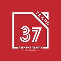 37 Year Anniversary Celebration Logotype Style Design with Linked Number in Square Isolated on Red Background. Happy Anniversary Greeting Celebrates Event Design Illustration vector