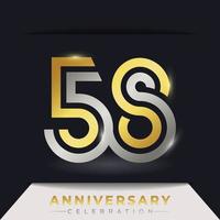 58 Year Anniversary Celebration with Linked Multiple Line Golden and Silver Color for Celebration Event, Wedding, Greeting card, and Invitation Isolated on Dark Background vector