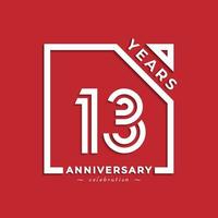 13 Year Anniversary Celebration Logotype Style Design with Linked Number in Square Isolated on Red Background. Happy Anniversary Greeting Celebrates Event Design Illustration vector