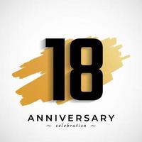 18 Year Anniversary Celebration with Gold Brush Symbol. Happy Anniversary Greeting Celebrates Event Isolated on White Background vector