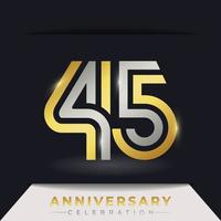 45 Year Anniversary Celebration with Linked Multiple Line Golden and Silver Color for Celebration Event, Wedding, Greeting card, and Invitation Isolated on Dark Background vector