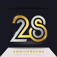 28 Year Anniversary Celebration with Linked Multiple Line Golden and Silver Color for Celebration Event, Wedding, Greeting card, and Invitation Isolated on Dark Background vector