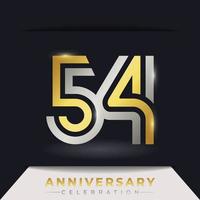 Celebración del aniversario de 54 años con varias líneas vinculadas de color dorado y plateado para eventos de celebración, bodas, tarjetas de felicitación e invitaciones aisladas en un fondo oscuro vector