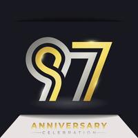 97 Year Anniversary Celebration with Linked Multiple Line Golden and Silver Color for Celebration Event, Wedding, Greeting card, and Invitation Isolated on Dark Background vector