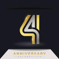 4 Year Anniversary Celebration with Linked Multiple Line Golden and Silver Color for Celebration Event, Wedding, Greeting card, and Invitation Isolated on Dark Background vector