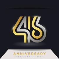 46 Year Anniversary Celebration with Linked Multiple Line Golden and Silver Color for Celebration Event, Wedding, Greeting card, and Invitation Isolated on Dark Background vector