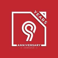 9 Year Anniversary Celebration Logotype Style Design with Linked Number in Square Isolated on Red Background. Happy Anniversary Greeting Celebrates Event Design Illustration vector