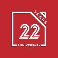 Diseño de estilo de logotipo de celebración de aniversario de 22 años con número vinculado en cuadrado aislado sobre fondo rojo. feliz aniversario saludo celebra evento diseño ilustración vector