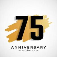 Celebración del aniversario de 75 años con símbolo de pincel dorado. saludo de feliz aniversario celebra evento aislado sobre fondo blanco vector
