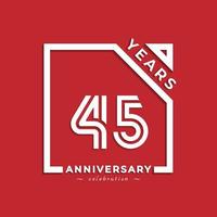 Diseño de estilo de logotipo de celebración de aniversario de 45 años con número vinculado en cuadrado aislado sobre fondo rojo. feliz aniversario saludo celebra evento diseño ilustración vector