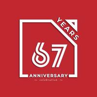 Diseño de estilo de logotipo de celebración de aniversario de 67 años con número vinculado en cuadrado aislado sobre fondo rojo. feliz aniversario saludo celebra evento diseño ilustración vector