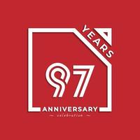 97 Year Anniversary Celebration Logotype Style Design with Linked Number in Square Isolated on Red Background. Happy Anniversary Greeting Celebrates Event Design Illustration vector