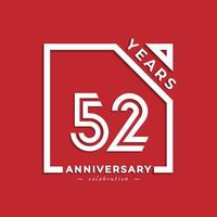 Diseño de estilo de logotipo de celebración de aniversario de 52 años con número vinculado en cuadrado aislado sobre fondo rojo. feliz aniversario saludo celebra evento diseño ilustración vector