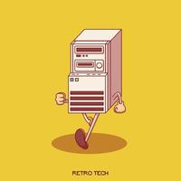 retro walking computer illustration  mascot vector