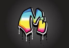 M letter 3D Graffiti Dripping  alphabet font vector