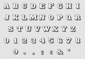 Retro grey font effect. Set of capital letters and numbers. Vector illustration font.