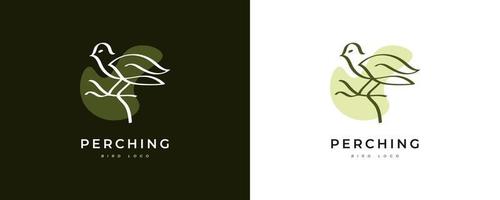 Elegant and Minimalist Bird Logo Design. Perching Bird Illustration for Business Brand Identity vector