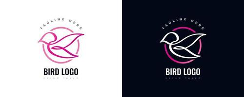 logotipo de pájaro minimalista en degradado rosa. ilustración de logotipo de pájaro simple y limpio vector